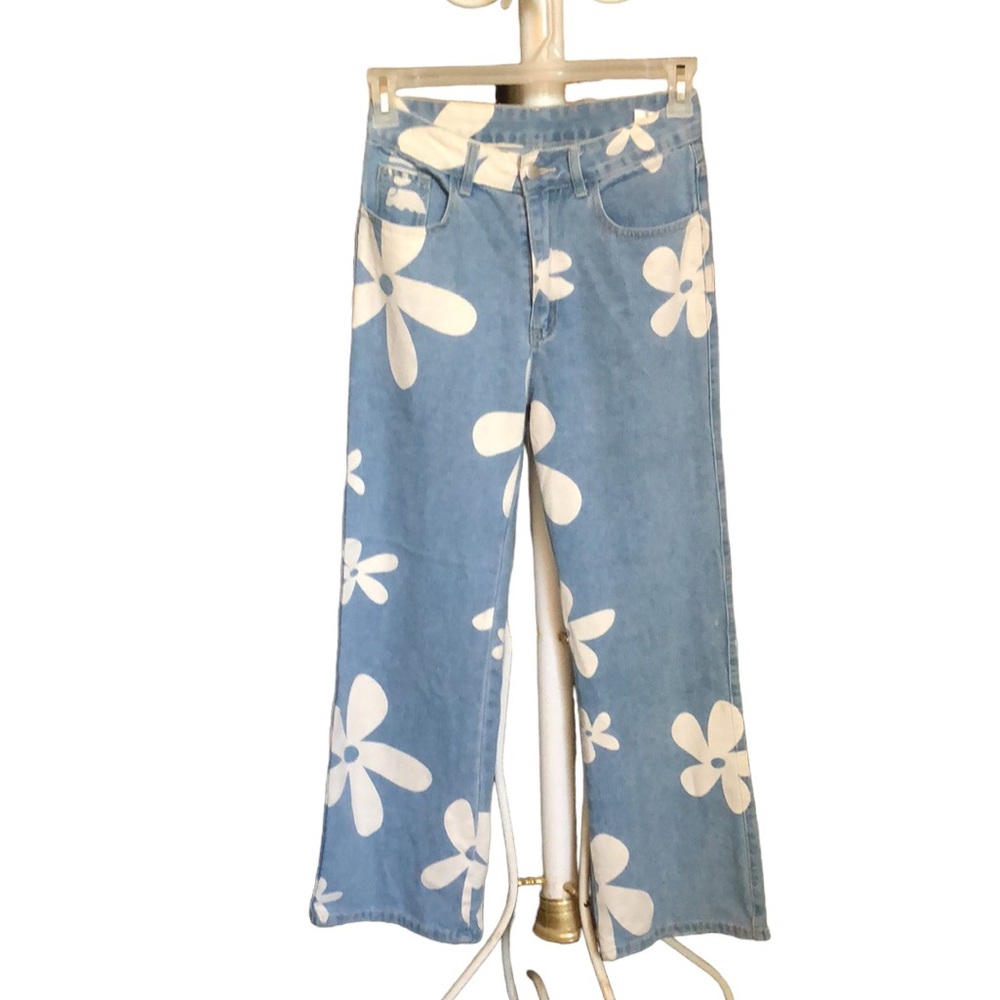 Floral Blue Wide Leg Jeans